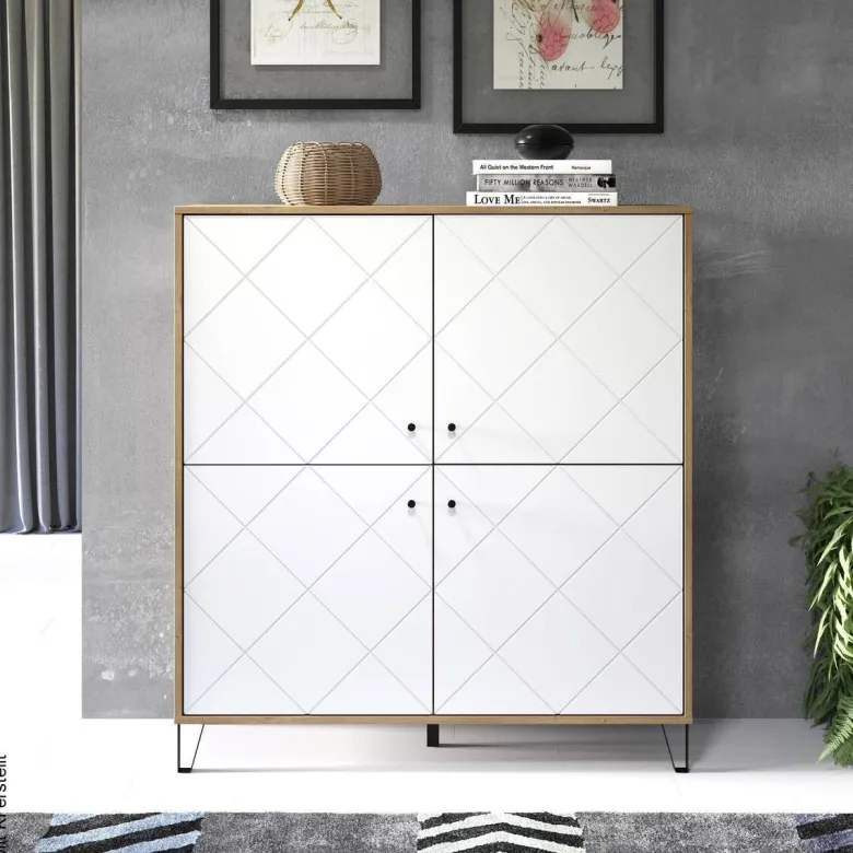 Highboard Touch Eiche Artisan Nachbildung weiß matt B/H/T: ca. 123x136x40 cm