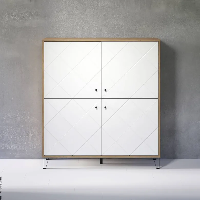 Highboard Touch Eiche Artisan Nachbildung weiß matt B/H/T: ca. 123x136x40 cm