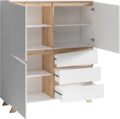 Highboard VALENTIN weiß Eiche Nachbildung B/H/T: ca. 120x142x38 cm