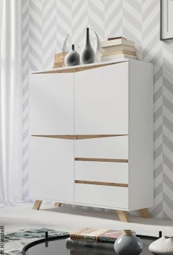 Highboard VALENTIN weiß Eiche Nachbildung B/H/T: ca. 120x142x38 cm