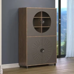 Highboardvitrine Fusion Eiche dunkel Nachbildung bronze Optik B/H/T: ca. 97x163x42 cm