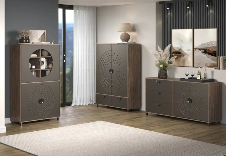 Highboardvitrine Fusion Eiche dunkel Nachbildung bronze Optik B/H/T: ca. 97x163x42 cm