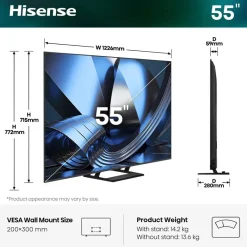 Hisense Mini-LED-Fernseher 55U7SE B/H: ca. 123x77 cm