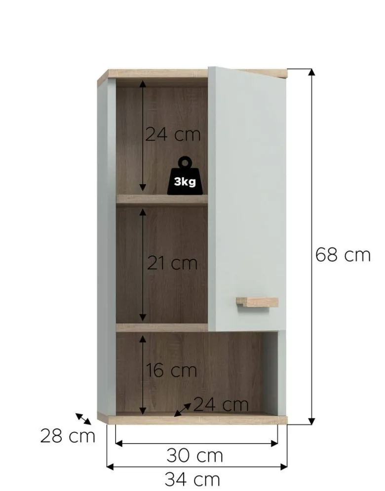 Hängeschrank STAR hellgrün Eiche hell Nachbildung B/H/T: ca. 34x68x28 cm