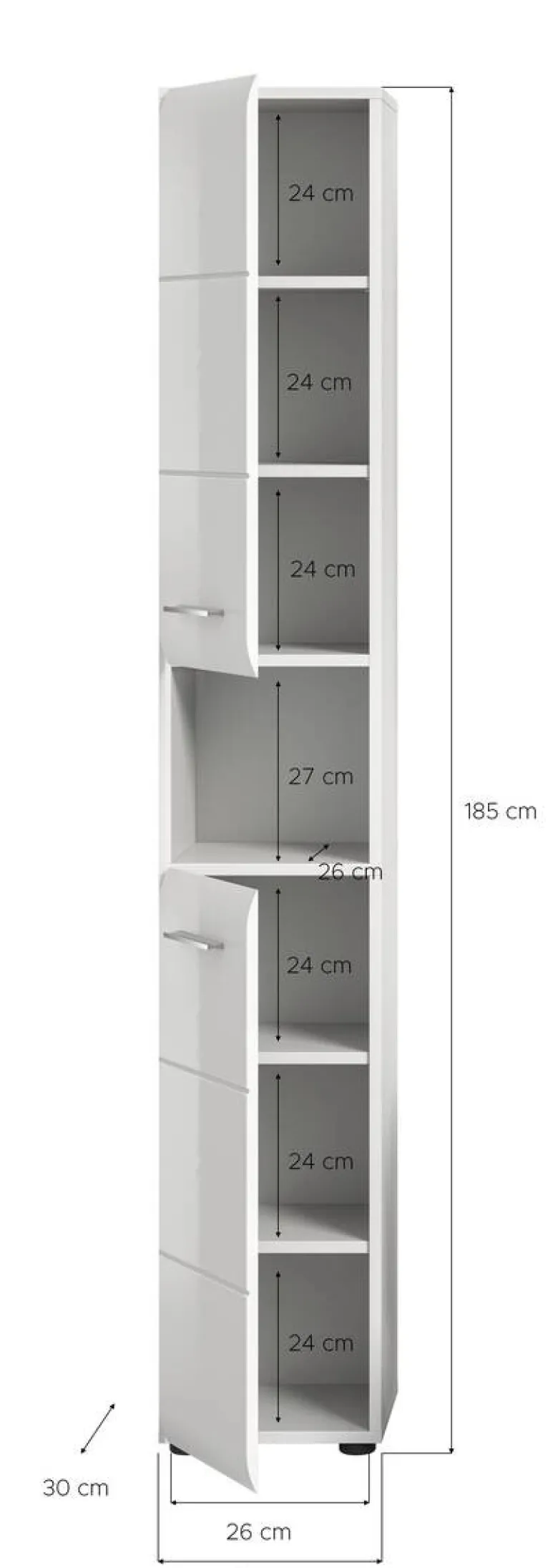 Hochschrank Ice weiß weiß Hochglanz B/H/T: ca. 30x185x30 cm