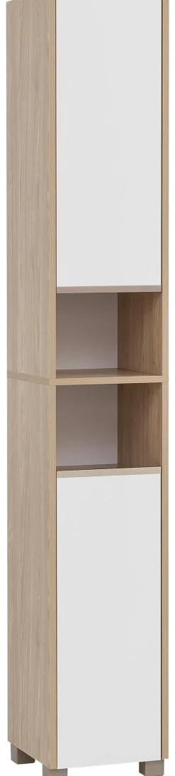 Hochschrank Juba Eiche hell Nachbildung weiß B/H/T: ca. 30,3x186,5x33,1 cm