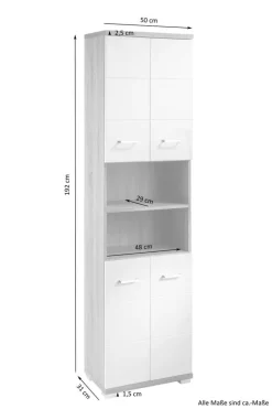 Hochschrank NEBRASKA Eiche Nachbildung weiß Hochglanz B/H/T: ca. 50x192x31,5 cm