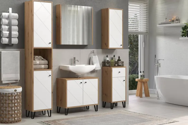 Hochschrank Touch Eiche Artisan Nachbildung weiß matt B/H/T: ca. 36x191x29 cm
