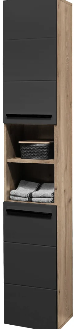 Hochschrank Vista Oak Eiche Viking Nachbildung schwarz matt B/H/T: ca. 34x190x31 cm