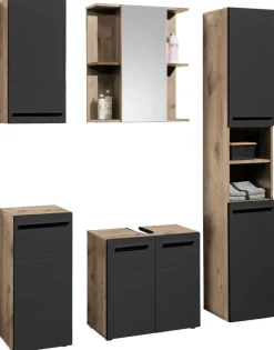 Hochschrank Vista Oak Eiche Viking Nachbildung schwarz matt B/H/T: ca. 34x190x31 cm