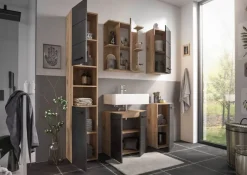 Hochschrank Vista Oak Eiche Viking Nachbildung schwarz matt B/H/T: ca. 34x190x31 cm
