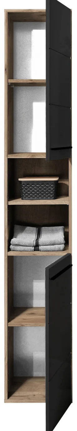 Hochschrank Vista Oak Eiche Viking Nachbildung schwarz matt B/H/T: ca. 34x190x31 cm