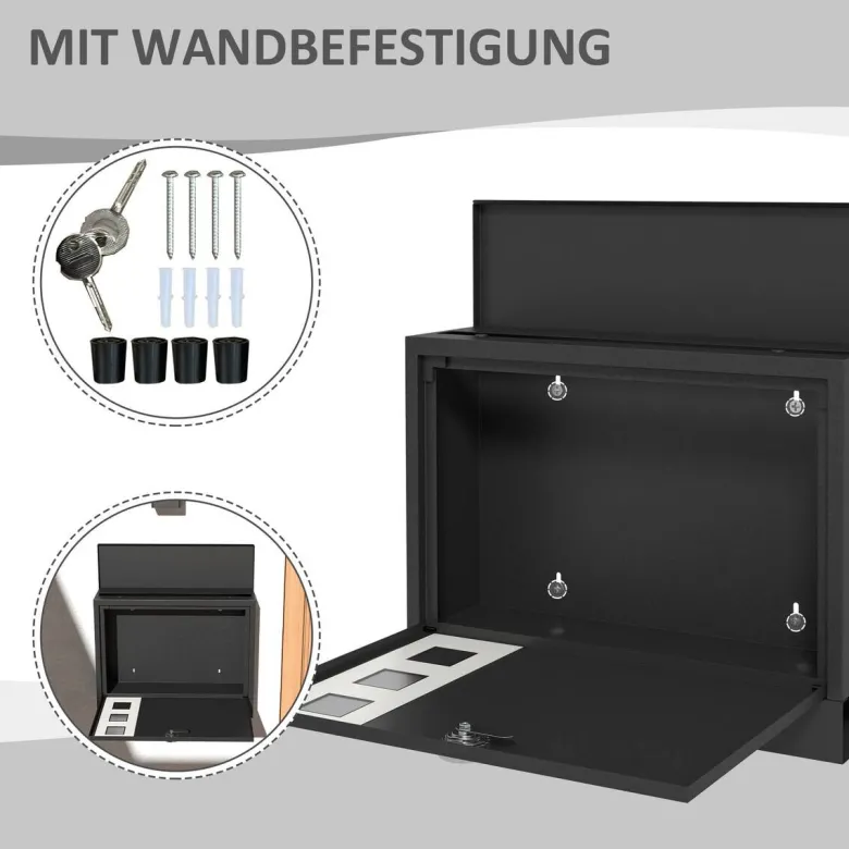 HOMCOM Briefkasten schwarz B/H/L: ca. 11,5x36,5x29 cm