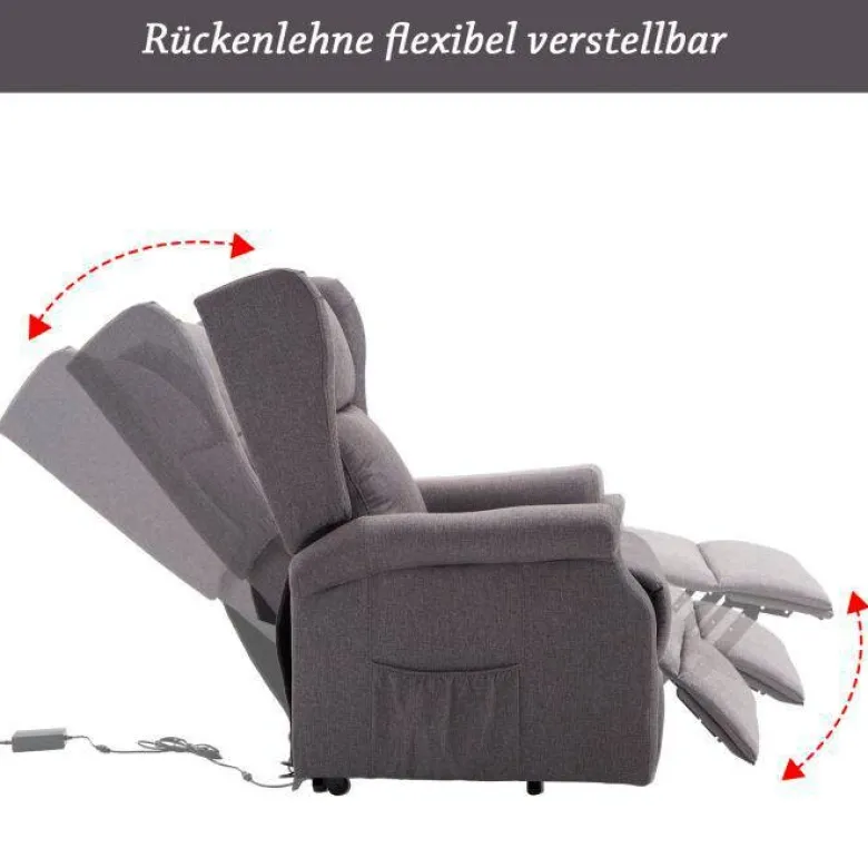 HOMCOM Elektrischer Fernsehsessel 713-031GY grau Polyester-Mischgewebe Holz Schaumstoff B/H/L: ca. 73x109x94 cm