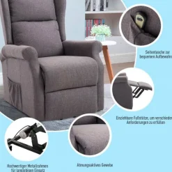 HOMCOM Elektrischer Fernsehsessel 713-031GY grau Polyester-Mischgewebe Holz Schaumstoff B/H/L: ca. 73x109x94 cm
