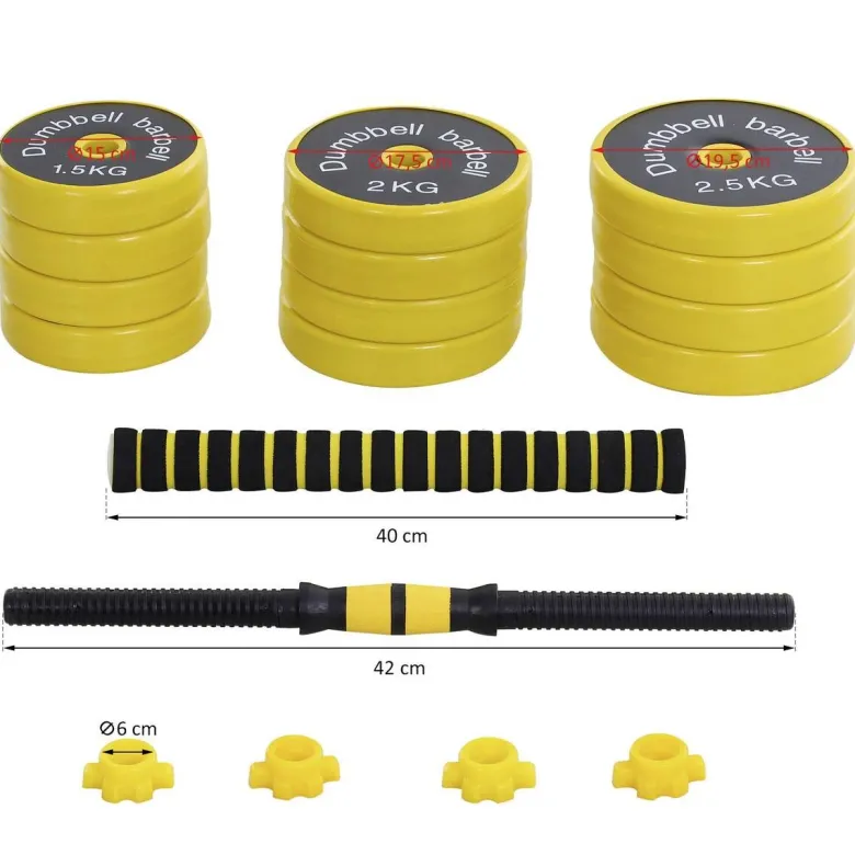 HOMCOM Hantelset 2in1 gelb Eisen B/H/L: ca. 19,5x19,5x152 cm