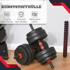 HOMCOM Hantel-Set schwarz Edelstahl B/H/L: ca. 21x21x50 cm