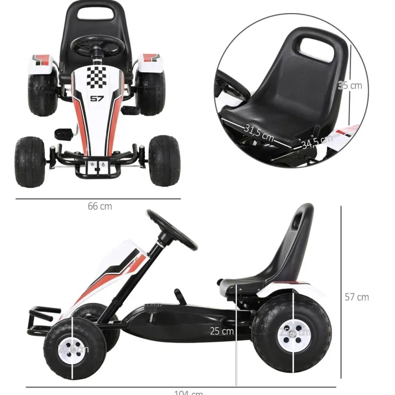HOMCOM Kinder-Go-Kart weiß B/H/L: ca. 66x57x104 cm