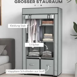 HOMCOM Kleiderschrank hellgrau Polypropylen B/H/L: ca. 42,5x83x162,5 cm