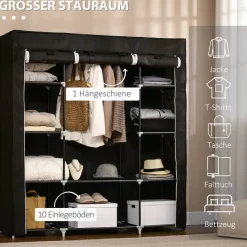 HOMCOM Kleiderschrank schwarz Edelstahl B/H/L: ca. 43x150x162,5 cm