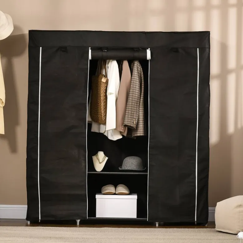 HOMCOM Kleiderschrank schwarz Edelstahl B/H/L: ca. 43x150x162,5 cm