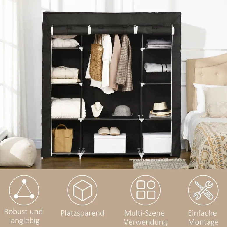 HOMCOM Kleiderschrank schwarz Edelstahl B/H/L: ca. 43x150x162,5 cm