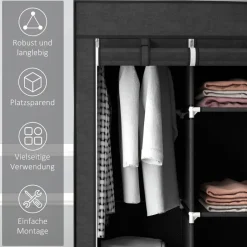 HOMCOM Kleiderschrank schwarz Edelstahl B/H/L: ca. 43x125x162,5 cm
