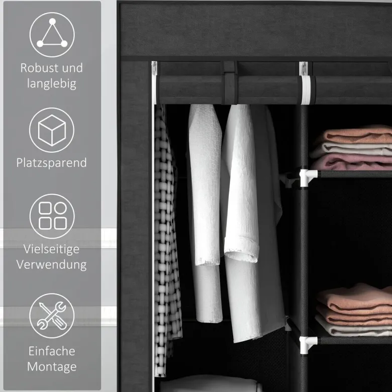 HOMCOM Kleiderschrank schwarz Edelstahl B/H/L: ca. 43x125x162,5 cm