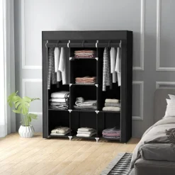 HOMCOM Kleiderschrank schwarz Edelstahl B/H/L: ca. 43x125x162,5 cm