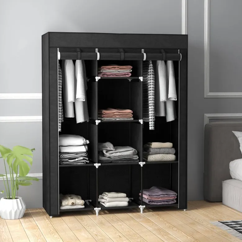 HOMCOM Kleiderschrank schwarz Edelstahl B/H/L: ca. 43x125x162,5 cm