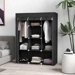 HOMCOM Kleiderschrank schwarz Edelstahl B/H/L: ca. 43x125x162,5 cm
