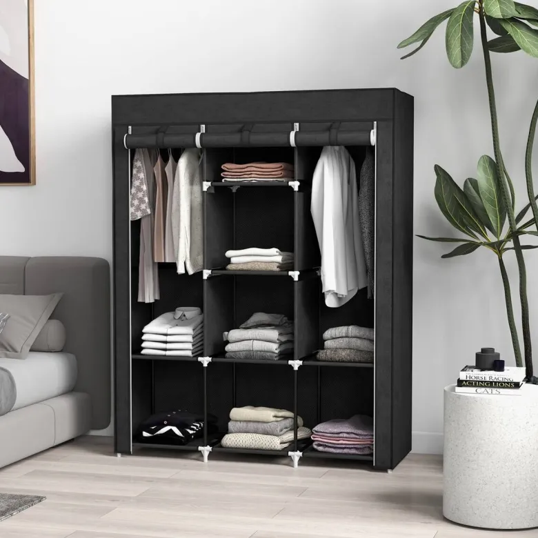 HOMCOM Kleiderschrank schwarz Edelstahl B/H/L: ca. 43x125x162,5 cm