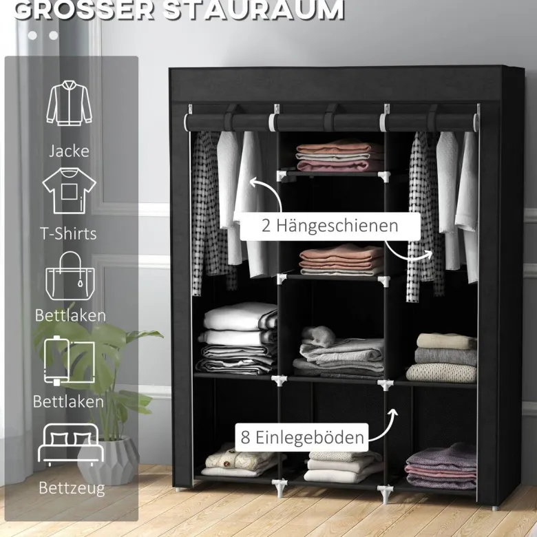 HOMCOM Kleiderschrank schwarz Edelstahl B/H/L: ca. 43x125x162,5 cm