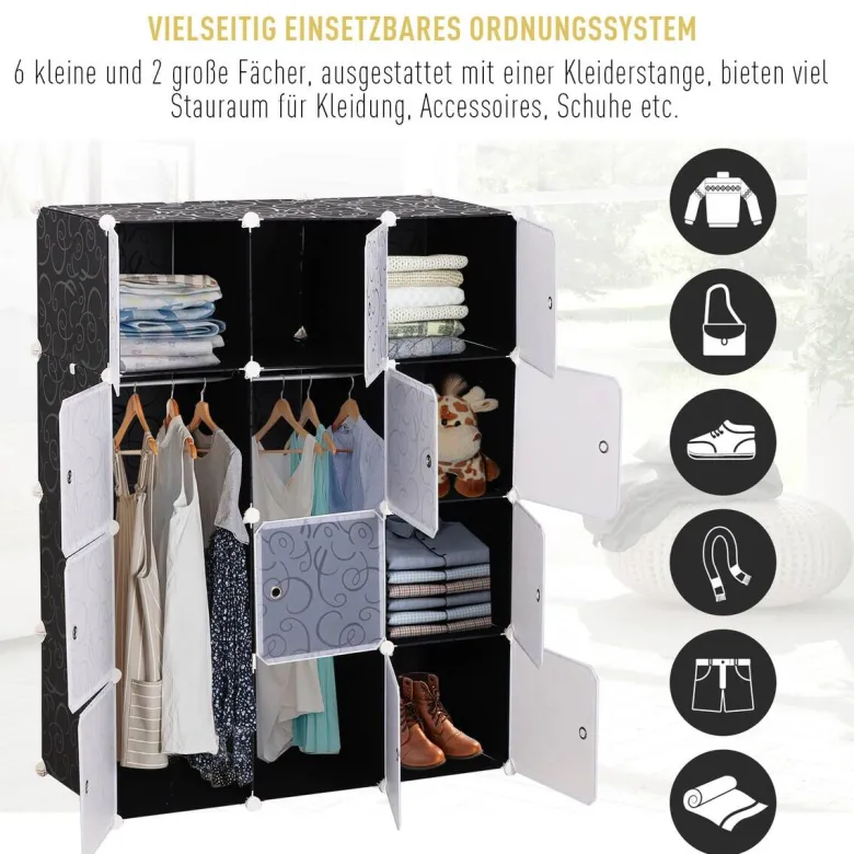 HOMCOM Kleiderschrank schwarz Polypropylen B/H/L: ca. 47x111x145 cm