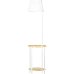 HOMCOM Stehlampe cremeweiß Stahl Polyester Bambus B/H/T: ca. 39,5x162x43 cm