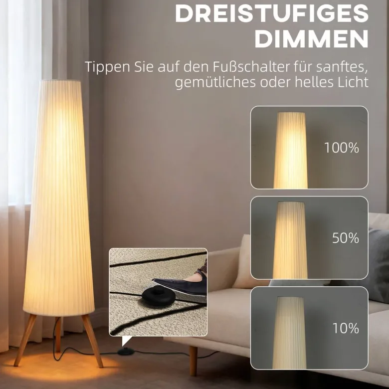 HOMCOM Stehleuchte weiß Stoff Holz B/H/L: ca. 46x153x46 cm 1 Brennstellen