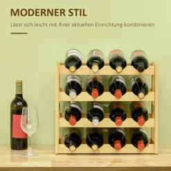 HOMCOM Weinregal natur Bambus B/H/L: ca. 23,5x43x38 cm
