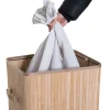 HOMCOM Wäschekorb mit 2 Tragegriffen natur Bambus Stoff Kunststoff B/H/L: ca. 30x60x40 cm