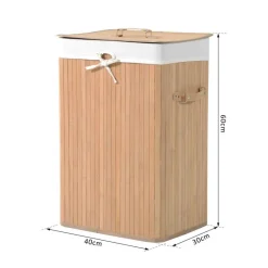 HOMCOM Wäschekorb mit 2 Tragegriffen natur Bambus Stoff Kunststoff B/H/L: ca. 30x60x40 cm