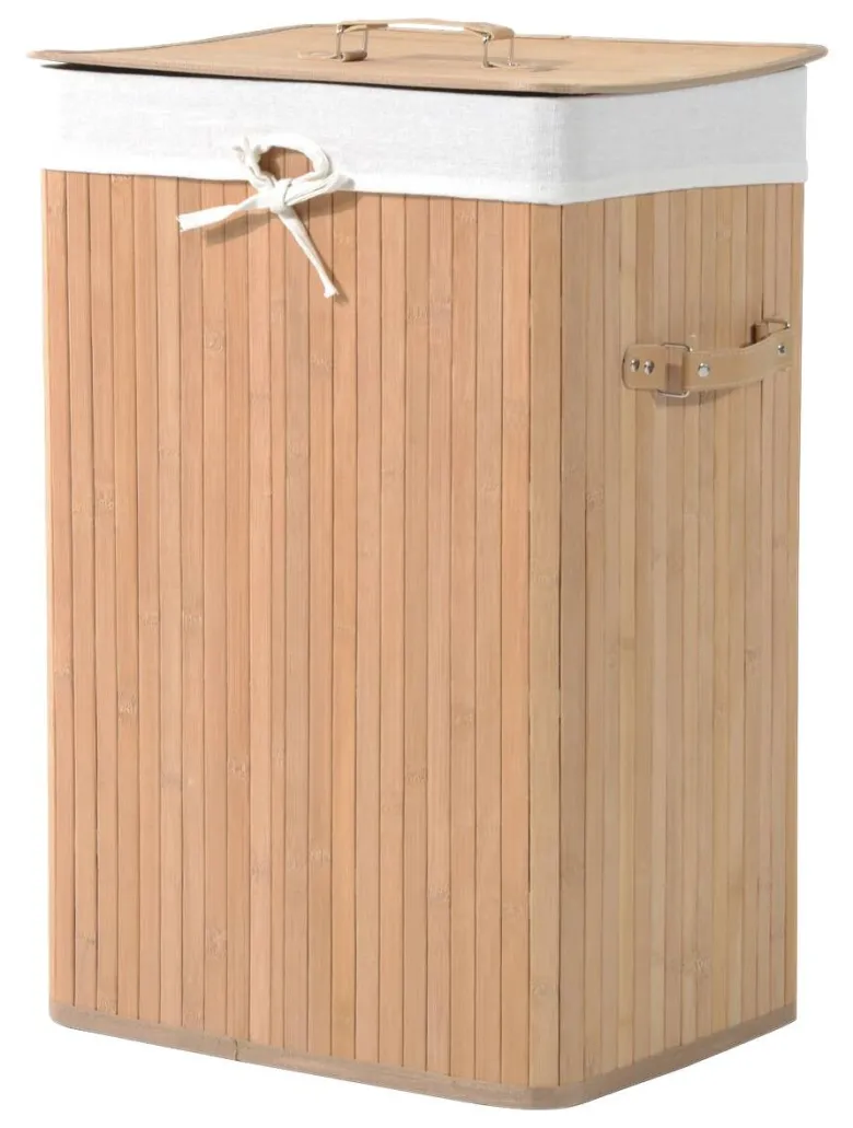 HOMCOM Wäschekorb mit 2 Tragegriffen natur Bambus Stoff Kunststoff B/H/L: ca. 30x60x40 cm