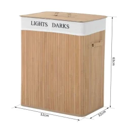 HOMCOM Wäschekorb mit 2 Tragegriffen natur Bambus Stoff Kunststoff B/H/L: ca. 32x63x52 cm
