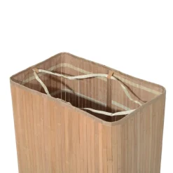 HOMCOM Wäschekorb mit 2 Tragegriffen natur Bambus Stoff Kunststoff B/H/L: ca. 32x63x52 cm