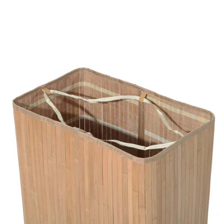HOMCOM Wäschekorb mit 2 Tragegriffen natur Bambus Stoff Kunststoff B/H/L: ca. 32x63x52 cm