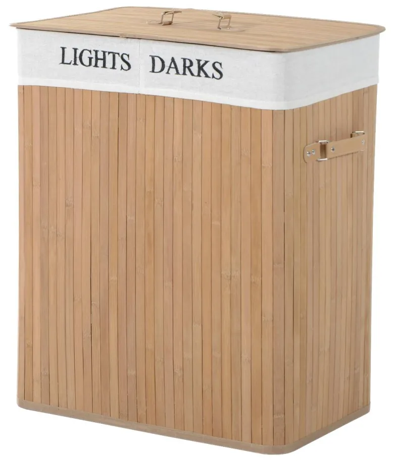 HOMCOM Wäschekorb mit 2 Tragegriffen natur Bambus Stoff Kunststoff B/H/L: ca. 32x63x52 cm