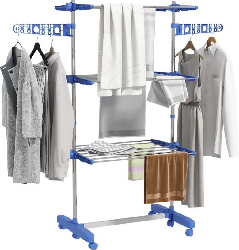 HOMCOM Wäscheständer blau Kunststoff B/H/L: ca. 55x142x152 cm