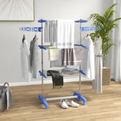 HOMCOM Wäscheständer blau Kunststoff B/H/L: ca. 55x142x152 cm