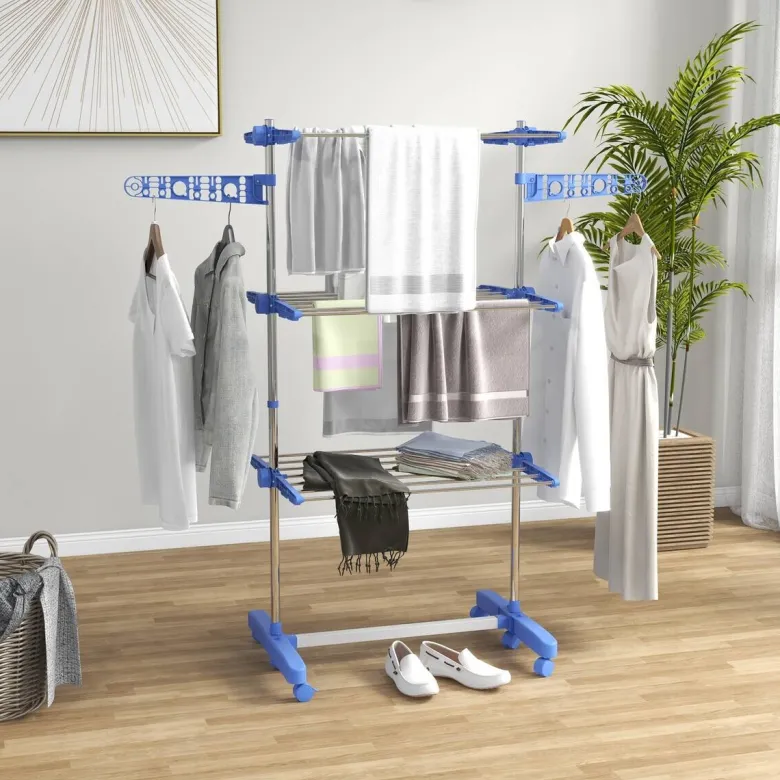 HOMCOM Wäscheständer blau Kunststoff B/H/L: ca. 55x142x152 cm