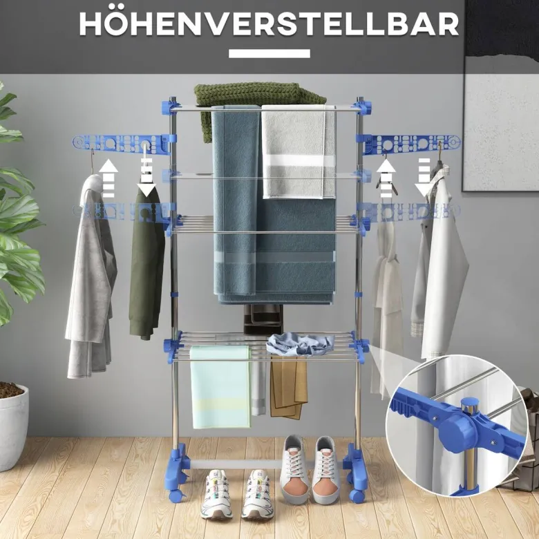 HOMCOM Wäscheständer blau Kunststoff B/H/L: ca. 55x142x152 cm