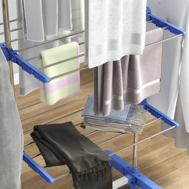 HOMCOM Wäscheständer blau Kunststoff B/H/L: ca. 55x142x152 cm