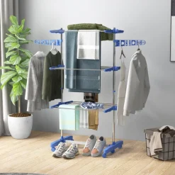 HOMCOM Wäscheständer blau Kunststoff B/H/L: ca. 55x142x152 cm